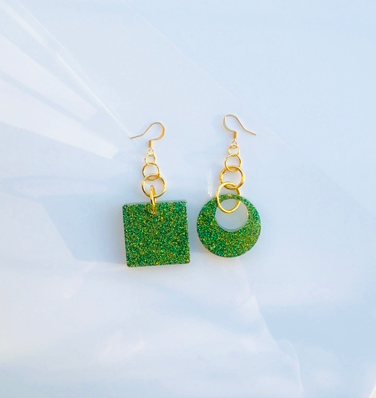 Green Sparkle Geo Earrings