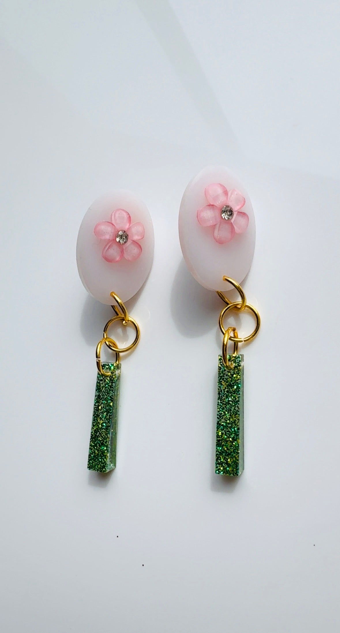 Blush and Green Floral Pendulum Earrings