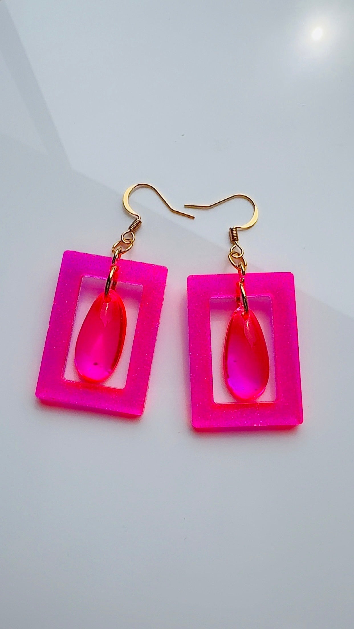 Pink Neon Pendulum Earrings
