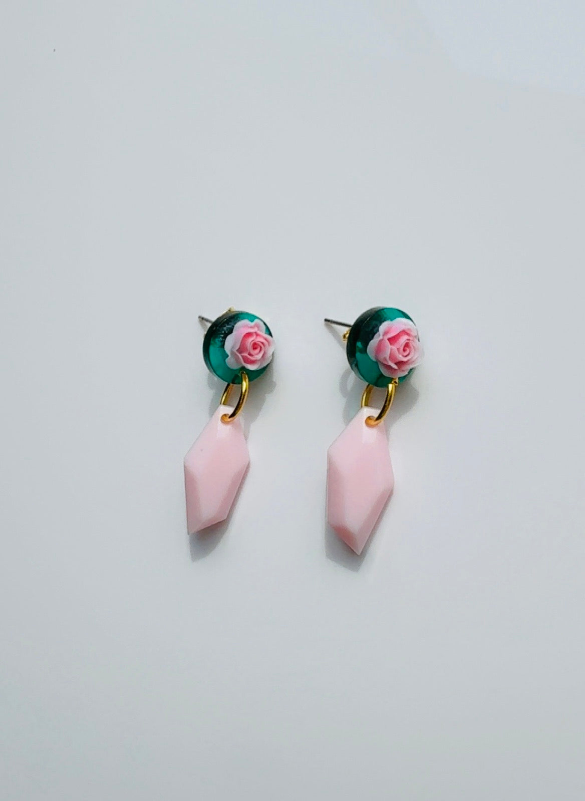 Pink Rose Pendulum Earrings