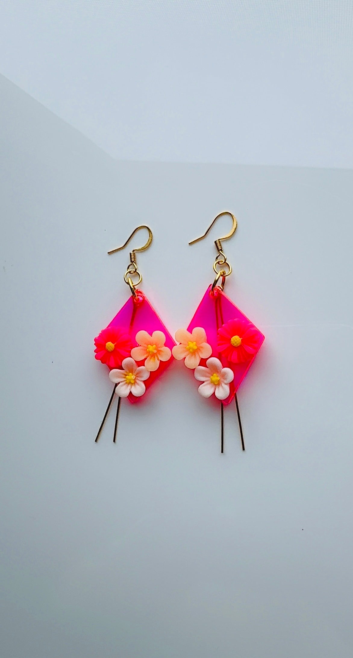 Hot Pink Floral Dangle Earrings