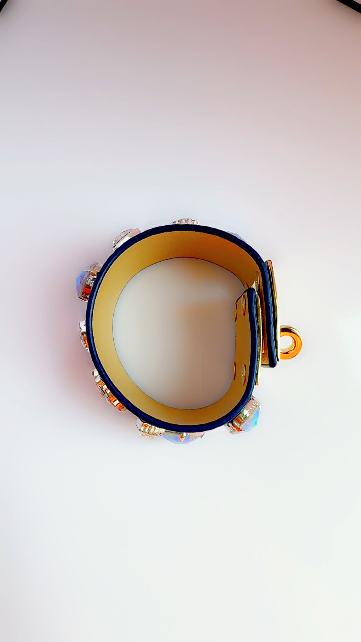 Navy Leather Bling Cuff