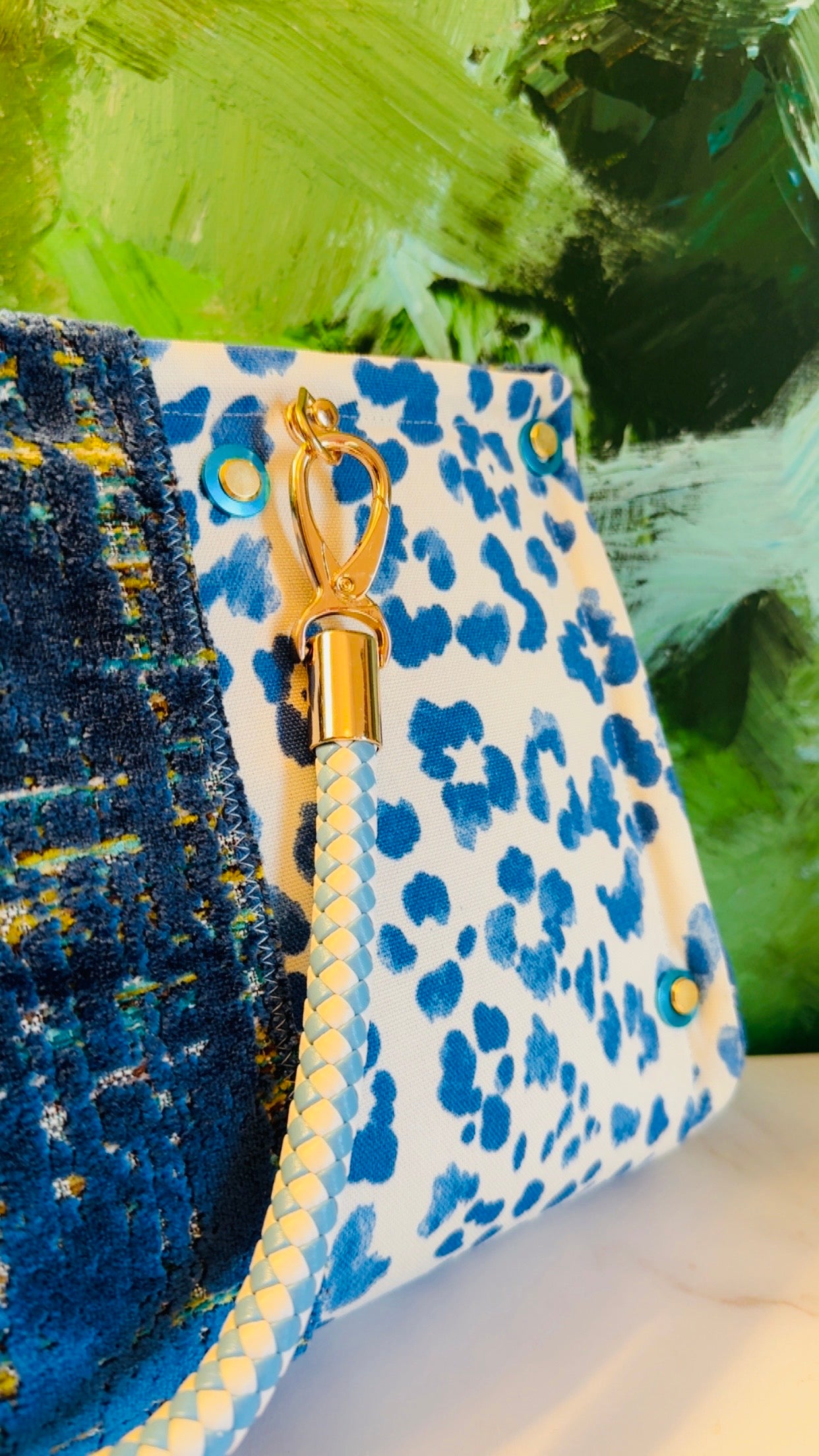 Blue Leopard Vinyl Clutch