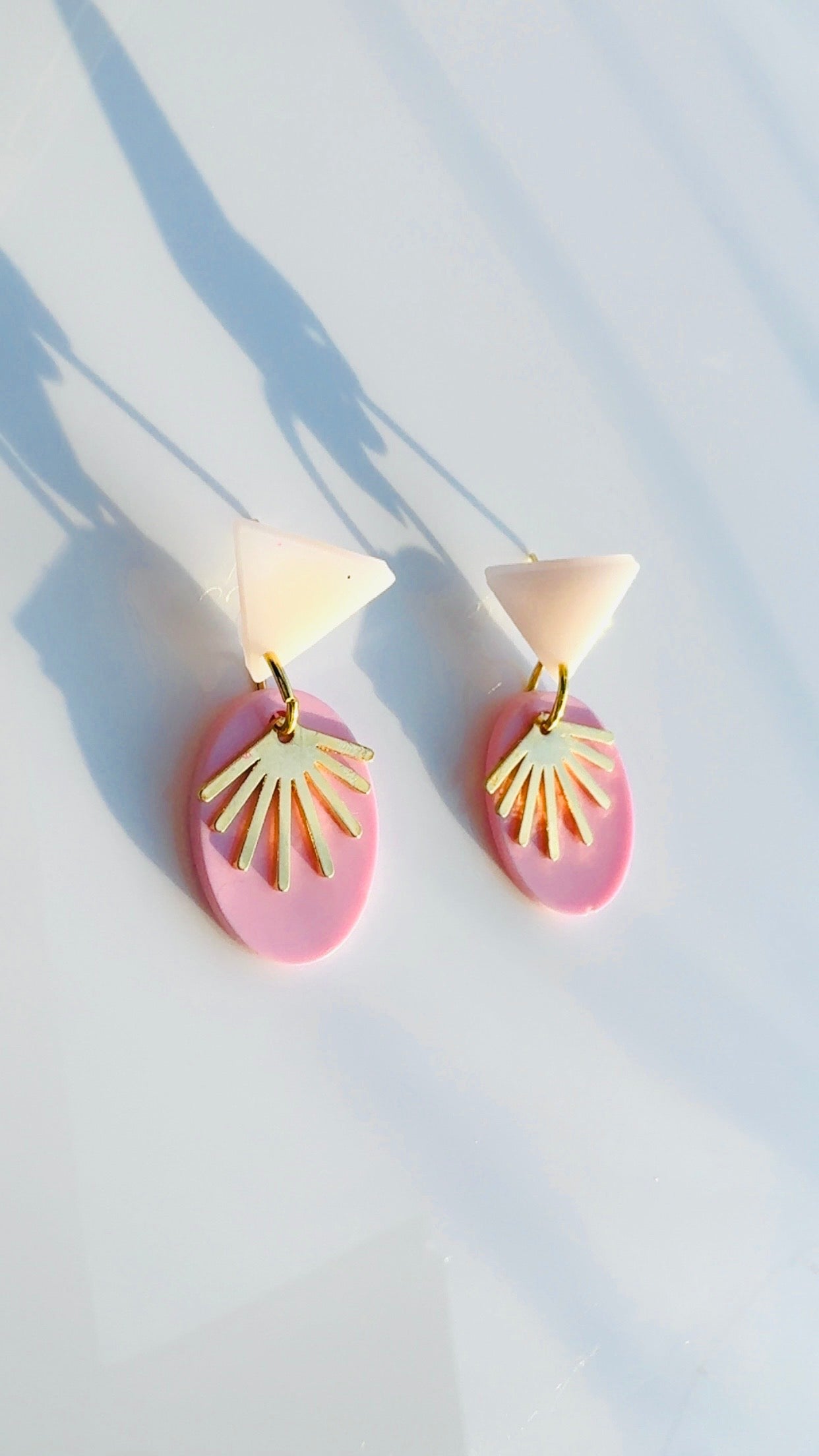 Pink Triangle Sunburst Earrings