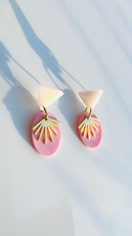 Pink Triangle Sunburst Earrings