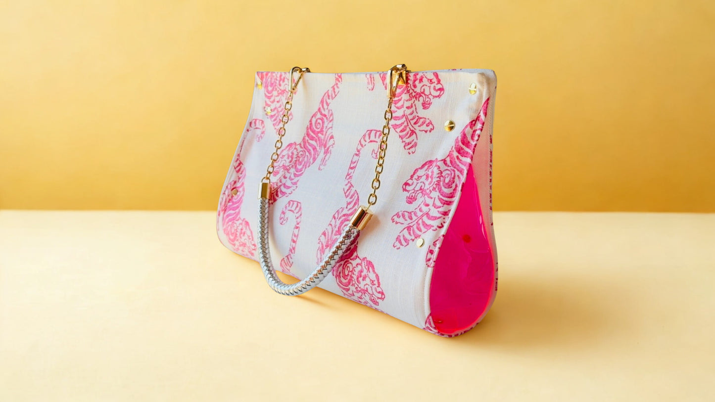Pink Tiger Linen Handbag ￼￼￼