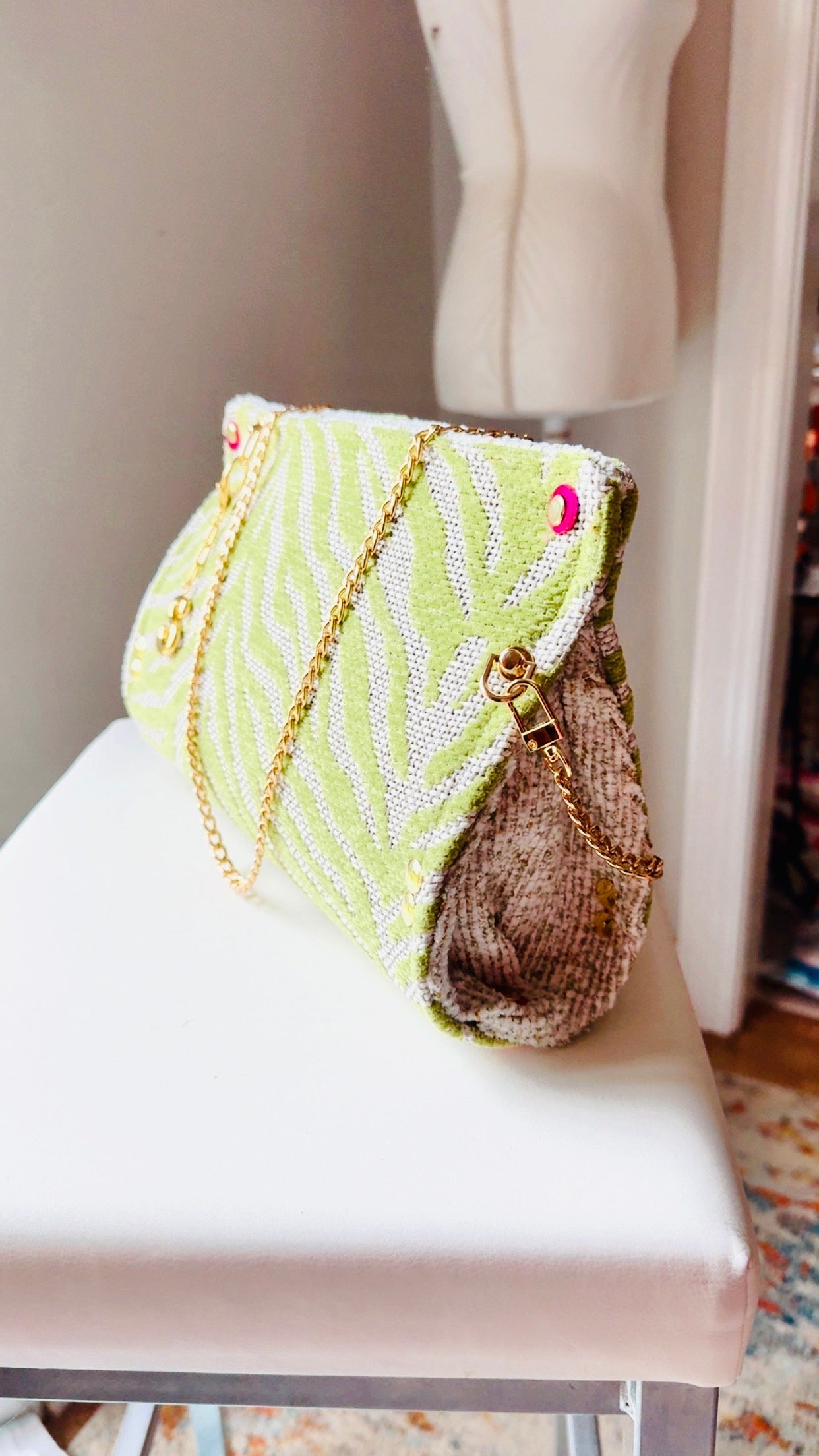 Lime Green Zebra Chenille Clutch