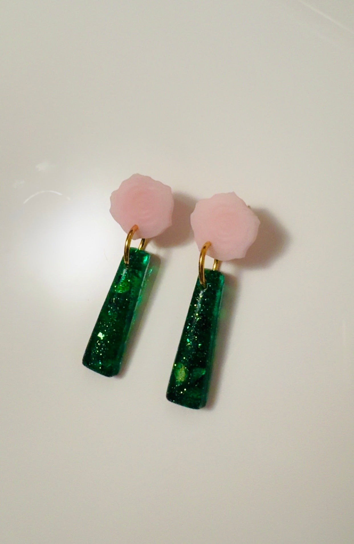 Emerald Green Pink Floral Ear Candy