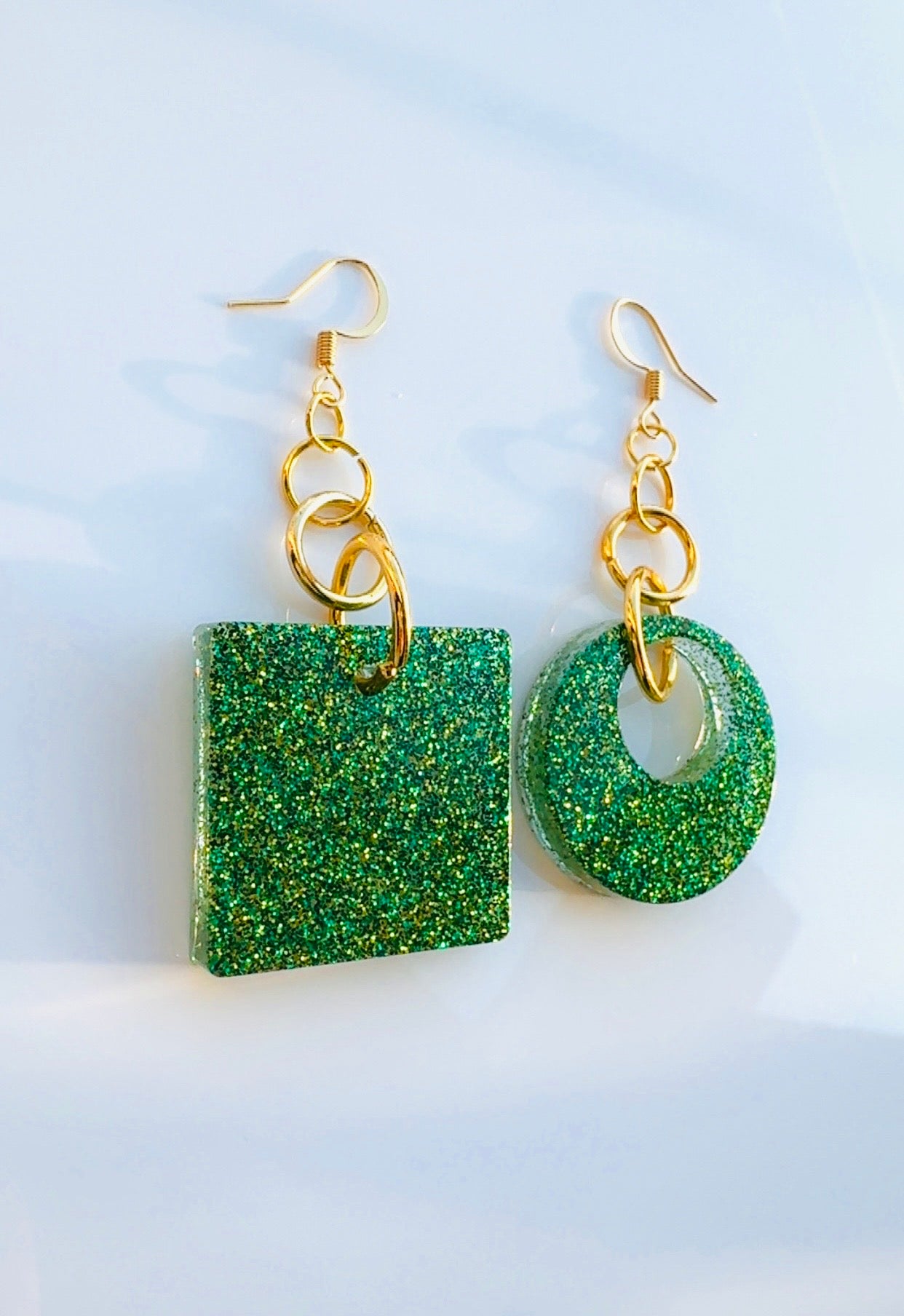 Green Sparkle Geo Earrings