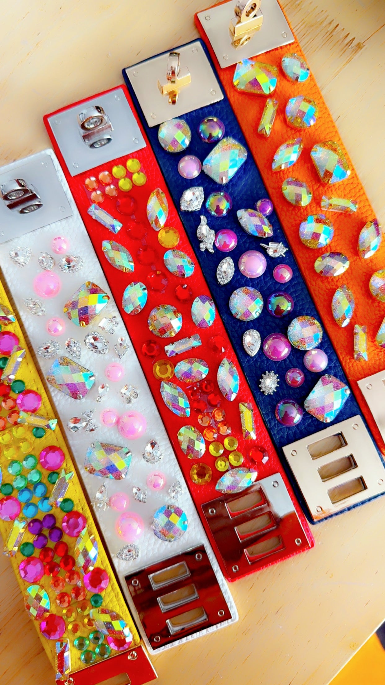 Yellow Leather Bling Cuff