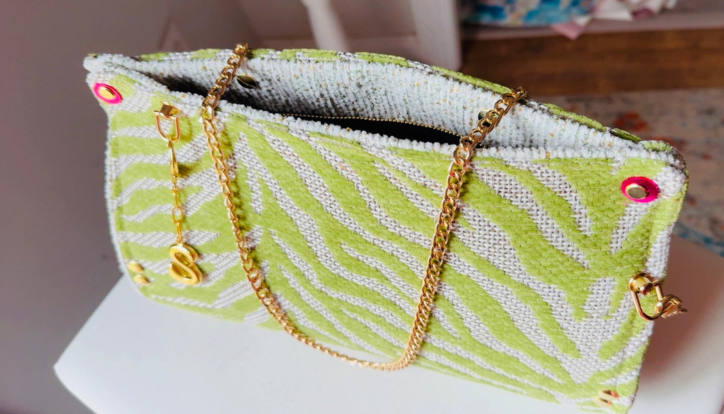 Lime Green Zebra Chenille Clutch