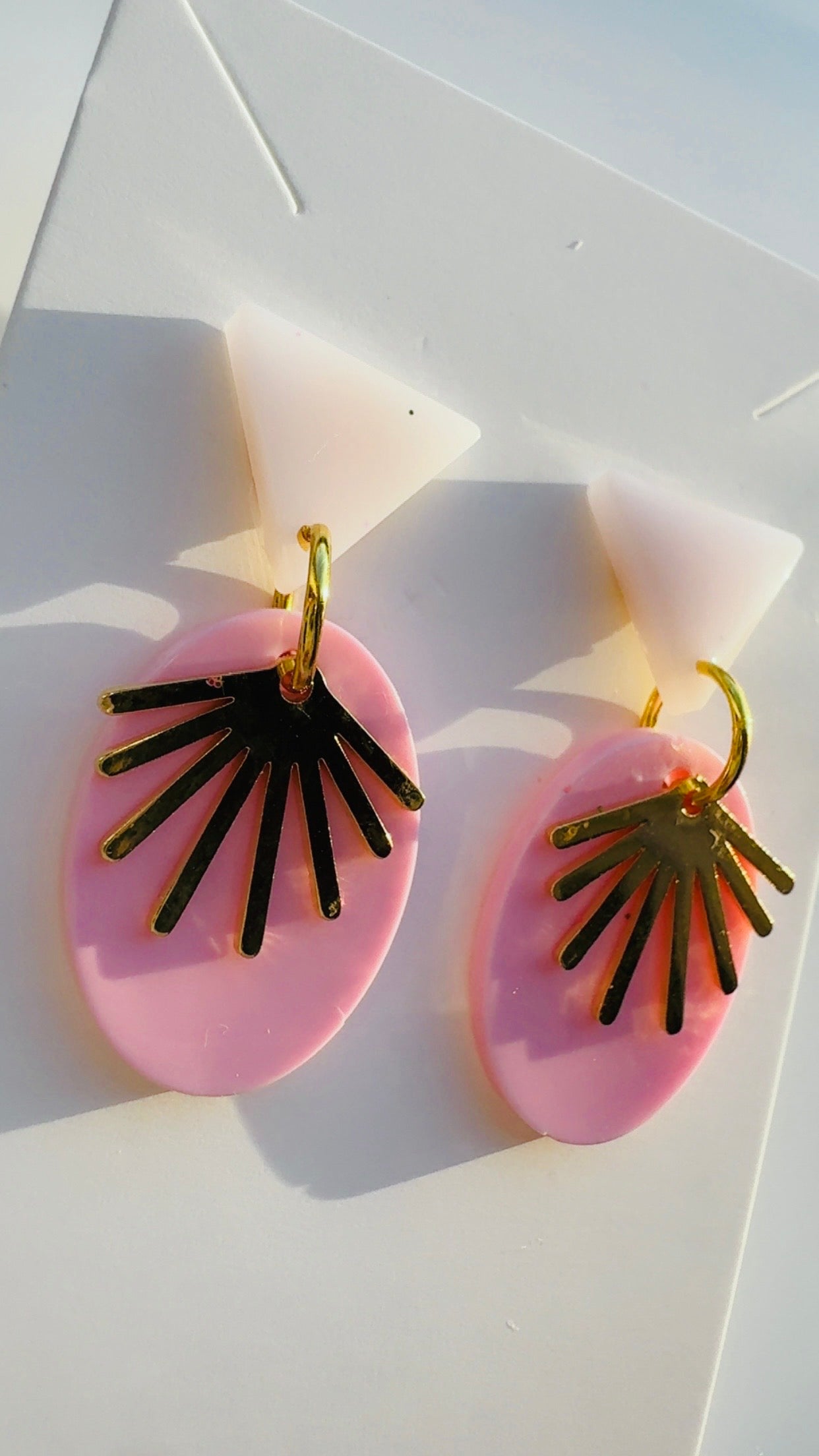 Pink Triangle Sunburst Earrings