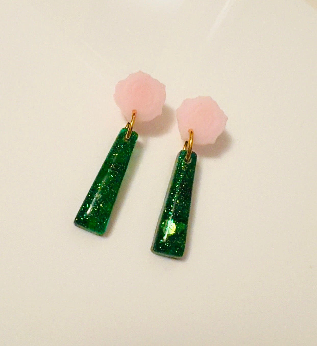 Emerald Green Pink Floral Ear Candy