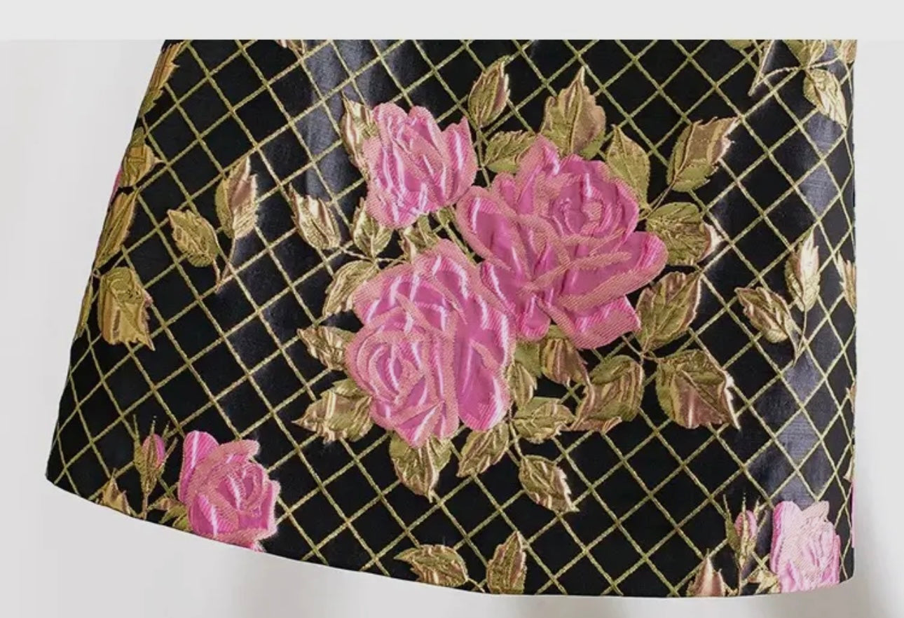 Brocade Floral Mini Dress