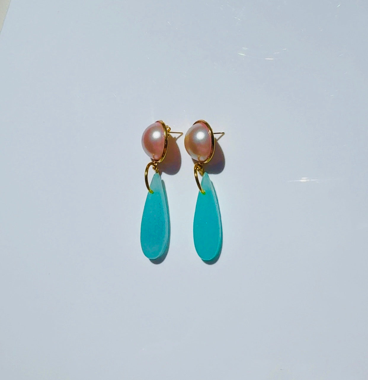 Blush Big Pearl Blue Chandelier Ear Candy