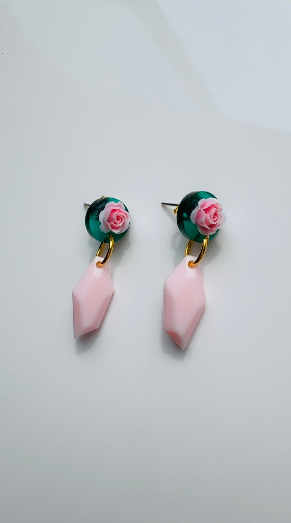Pink Rose Pendulum Earrings