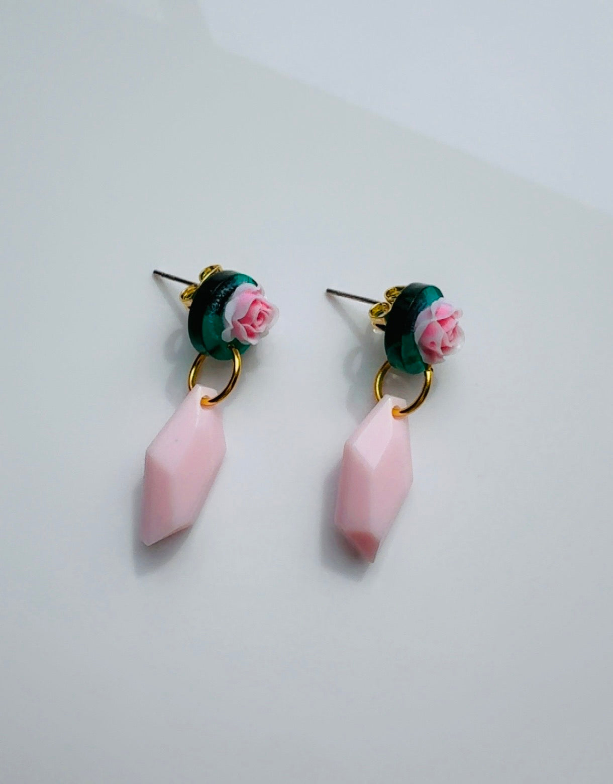 Pink Rose Pendulum Earrings