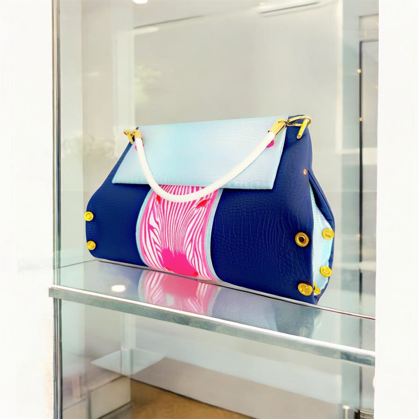 SOLD OUT AS Signature Zebra Handbag Blue