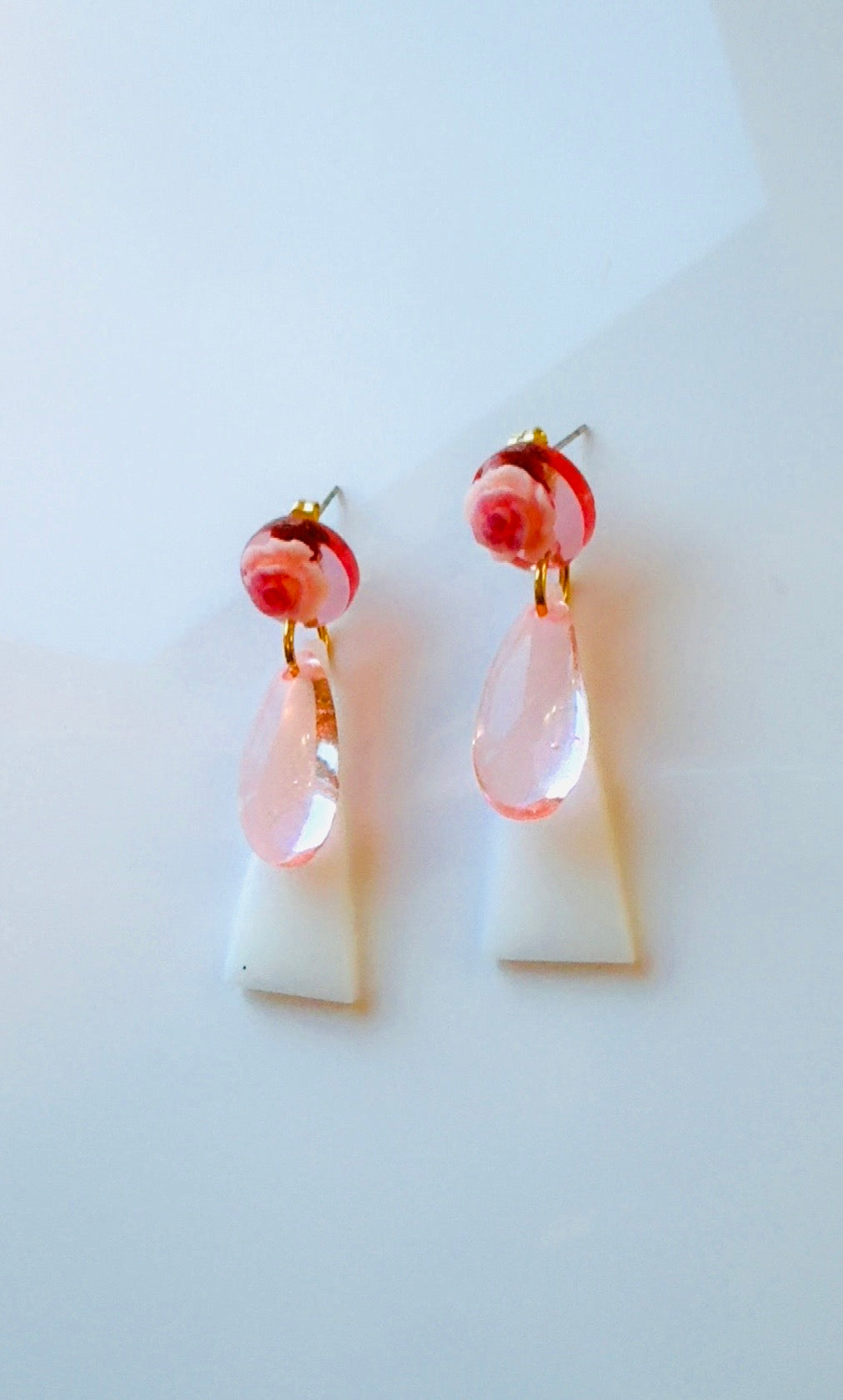 Pink Teardrop Floral Earrings