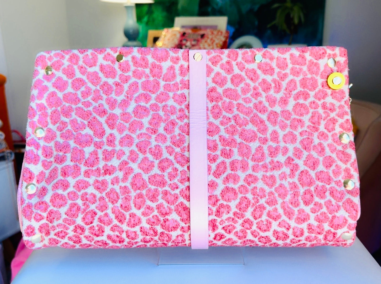 Pink Leopard Chenille Clutch