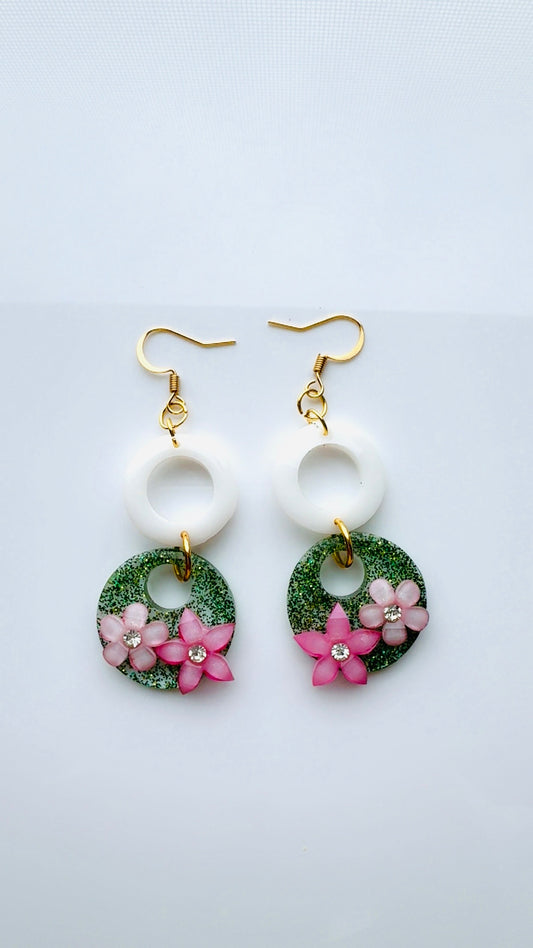 Green Garden White Fence Earrings