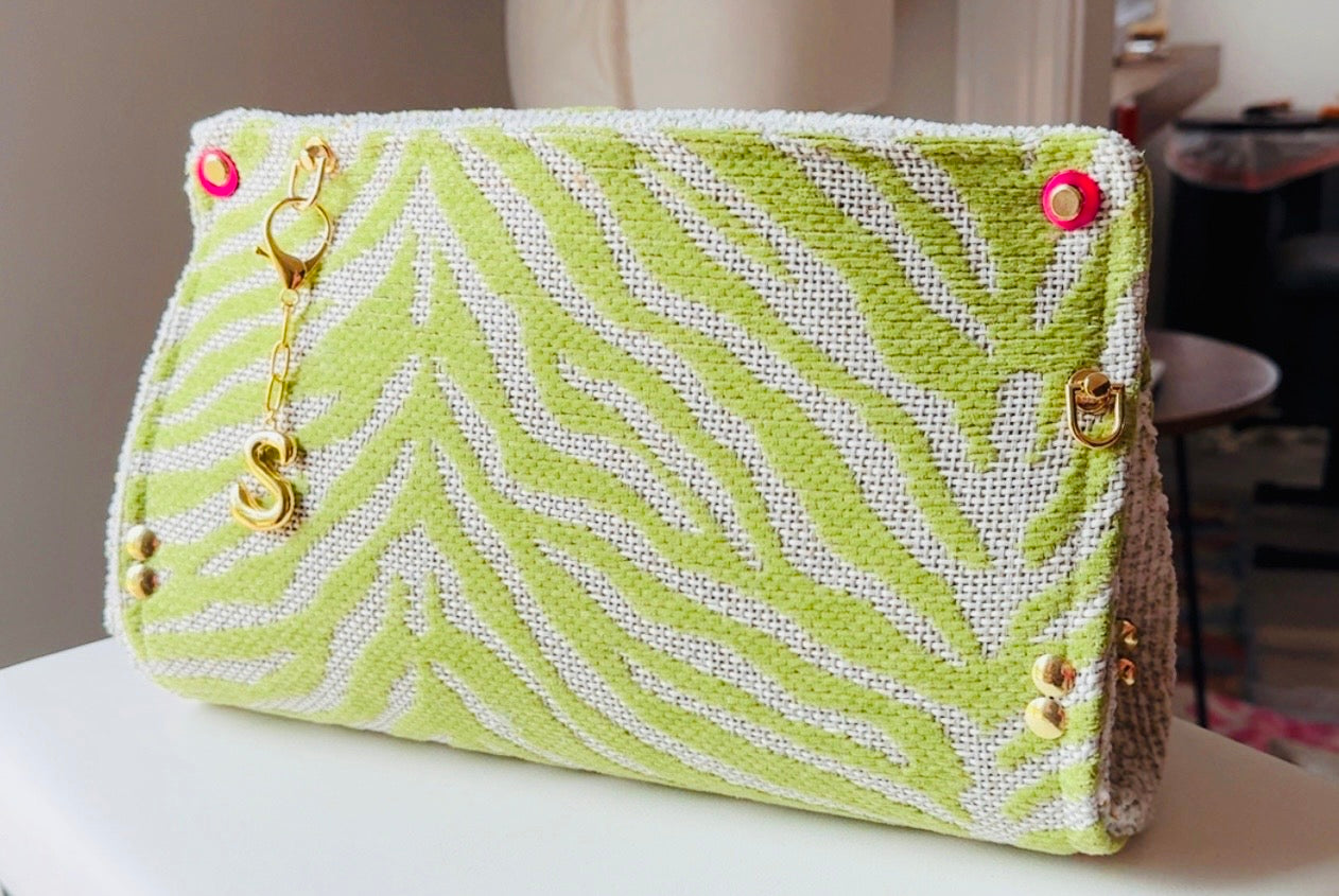 Lime Green Zebra Chenille Clutch