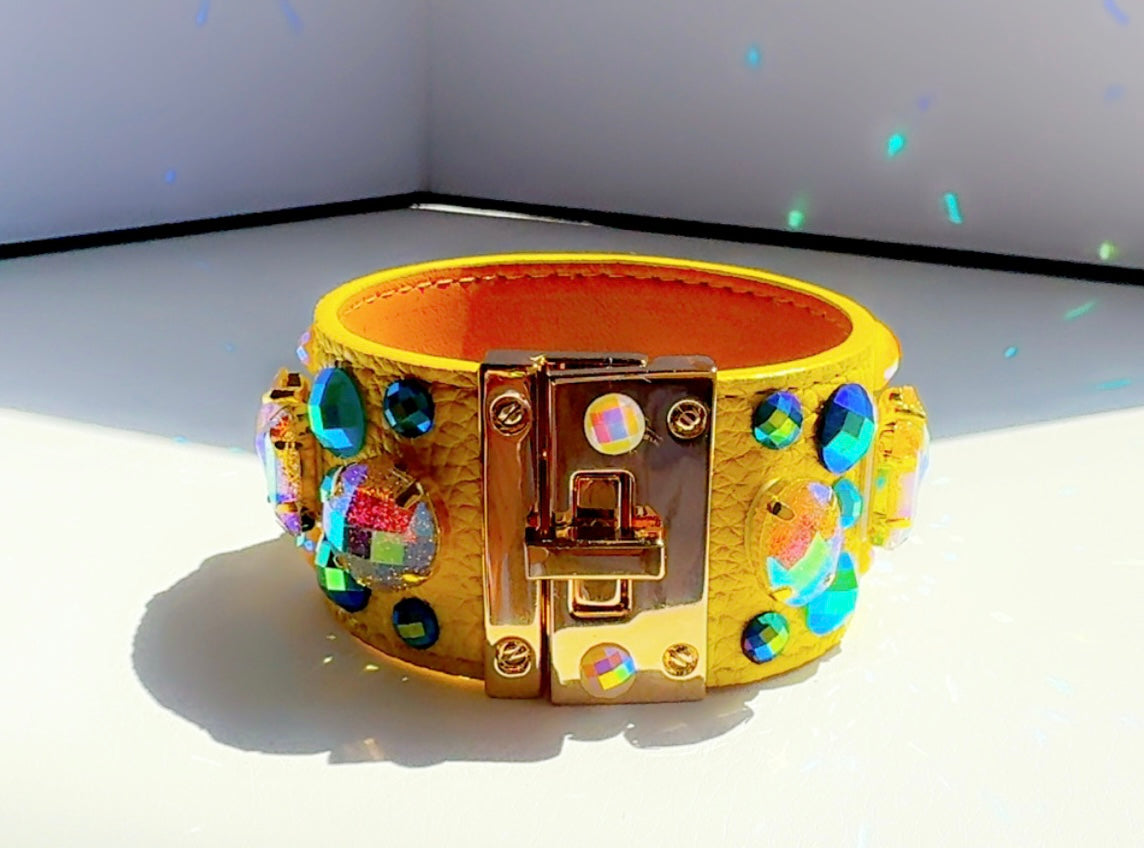 Turquoise Gem Leather Cuff Handmade