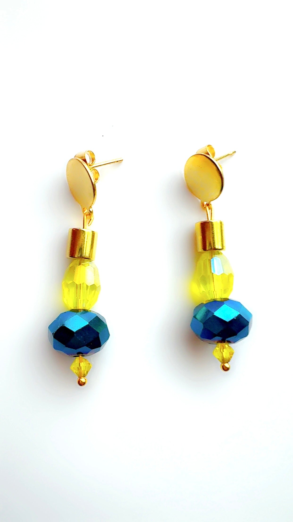 Blue Lime and Gold Drop Earrings