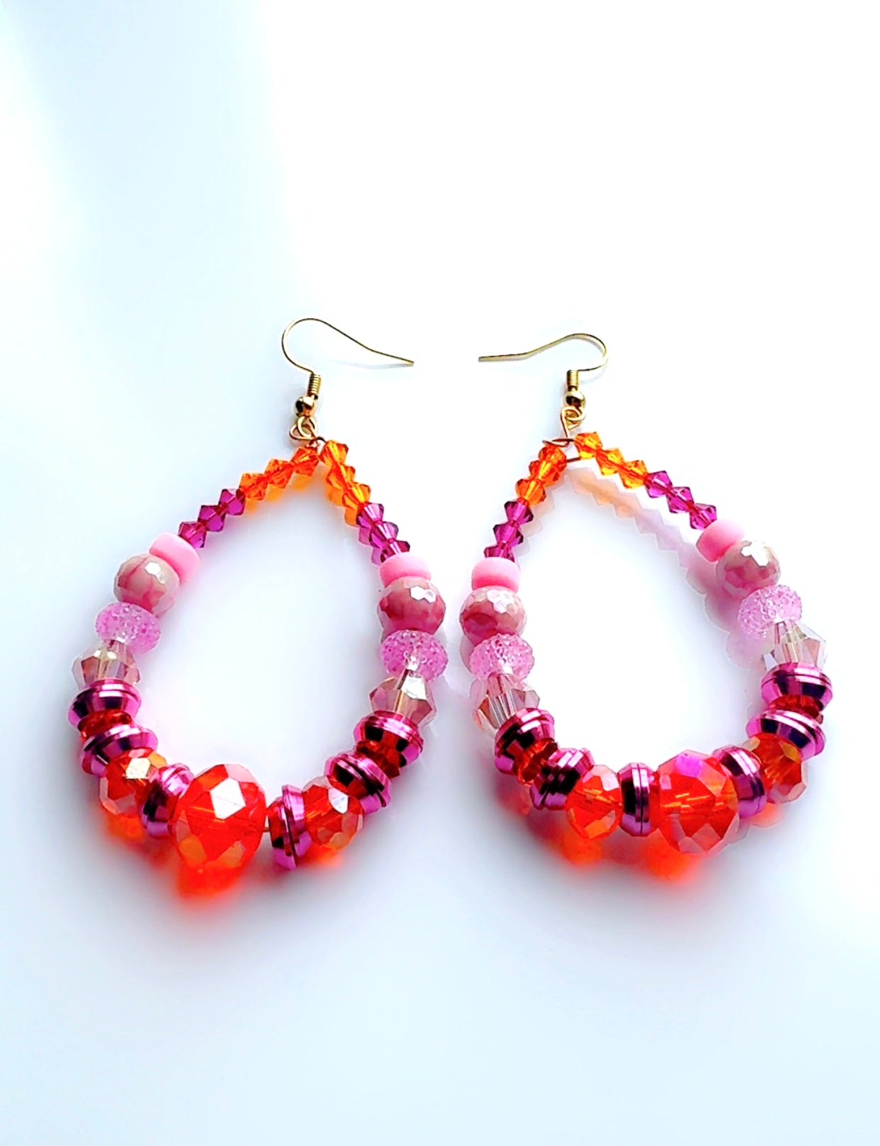 Brand Signature Hot Pink and Orange Dangle Hoop Ear Candy