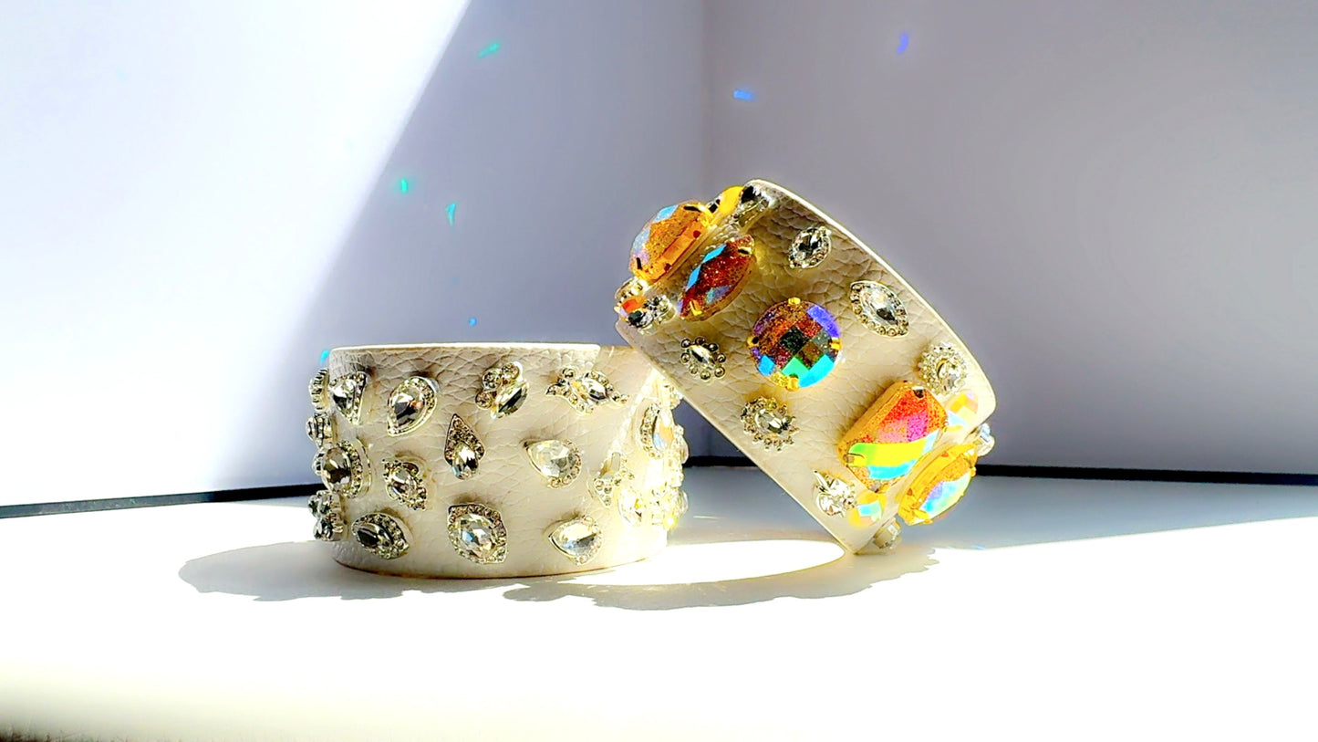 White and Silver Leather Cuff