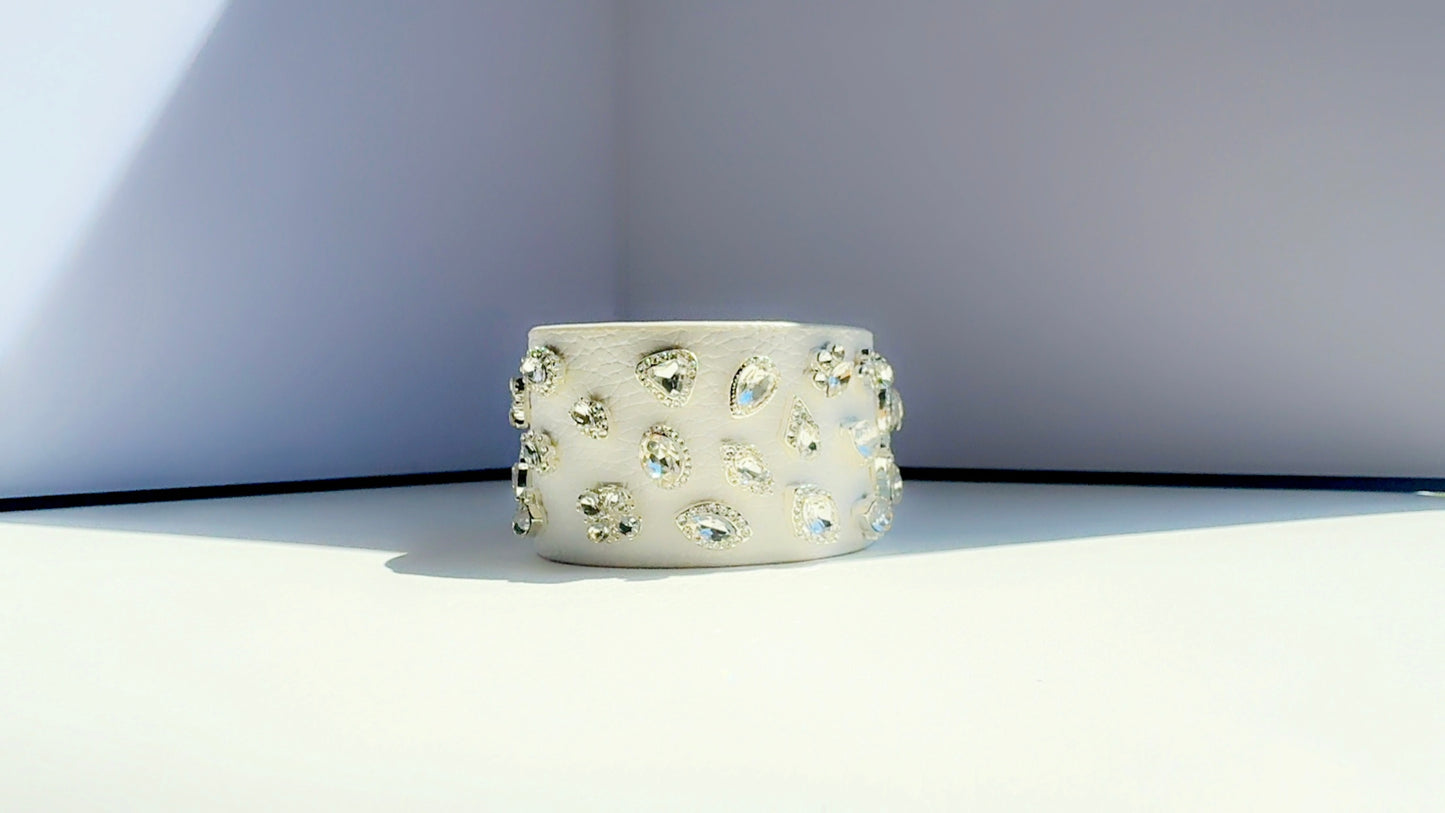 White and Silver Leather Cuff