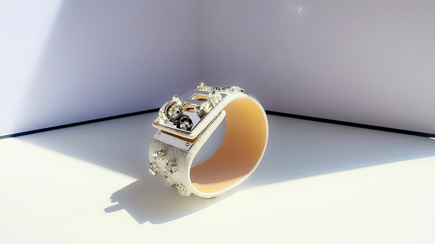 White and Silver Leather Cuff