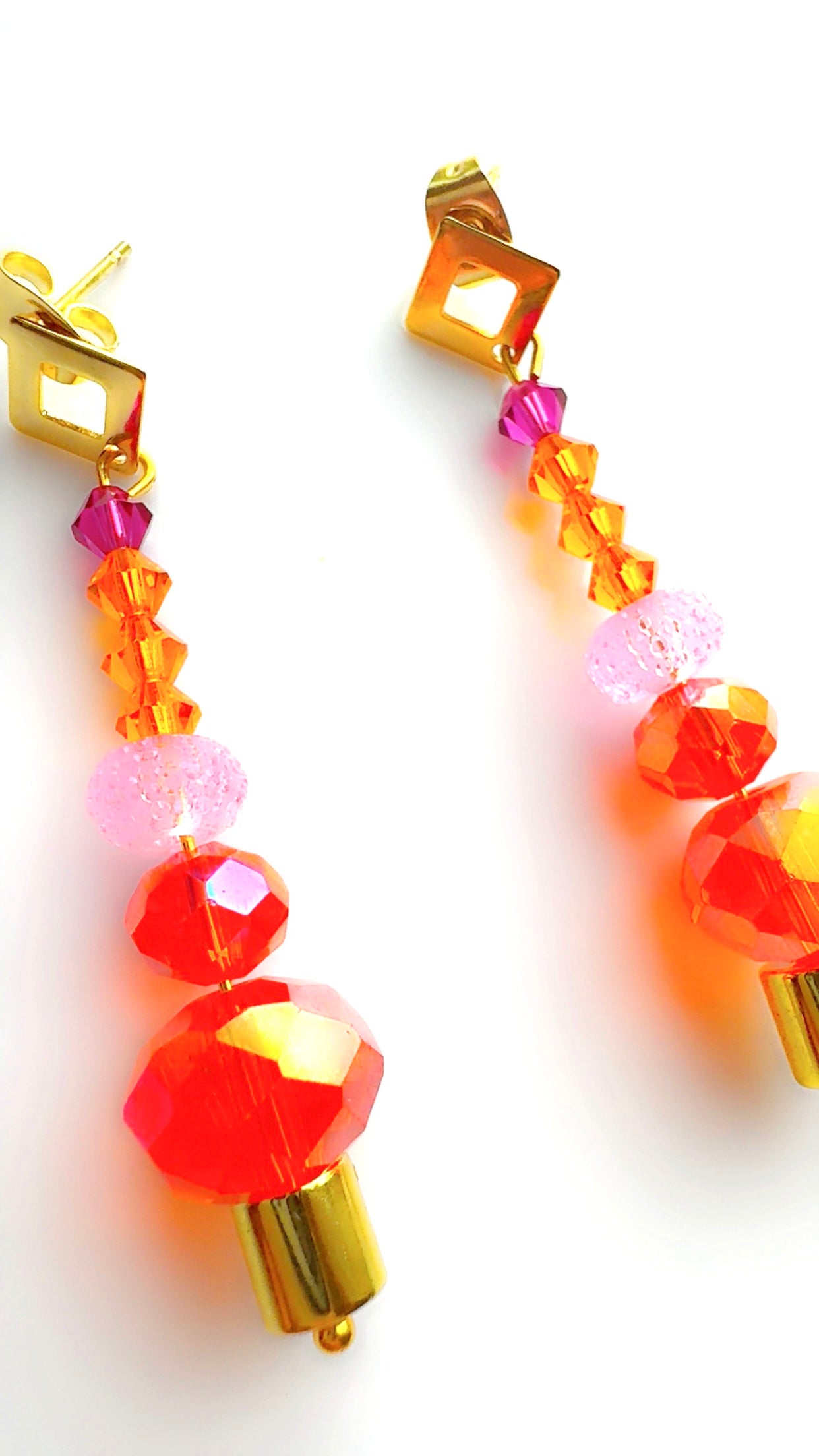 Geo Genie Bottle Orange and Pink Earrings