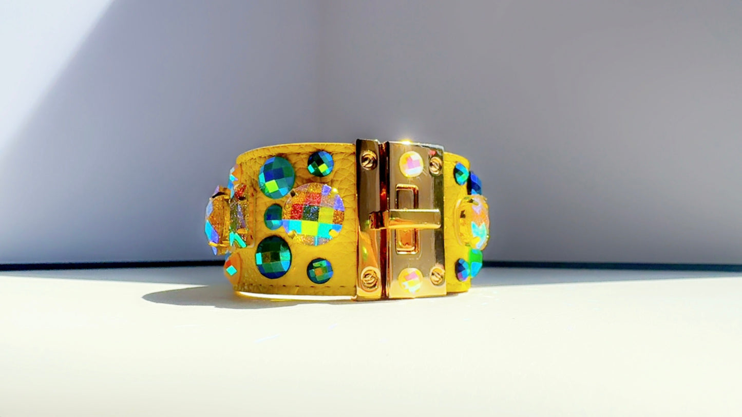 Turquoise Gem Leather Cuff Handmade