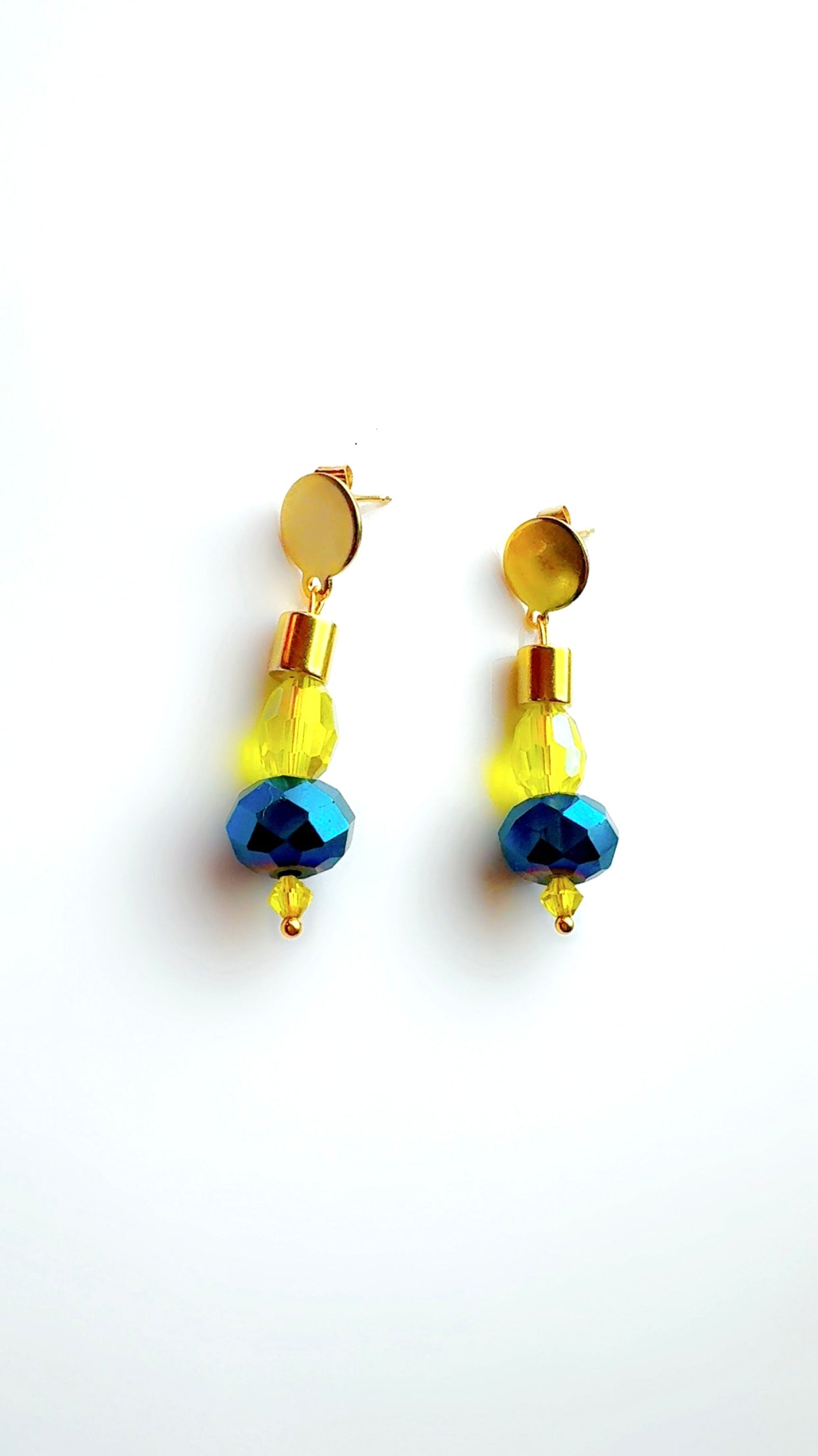 Blue Lime and Gold Drop Earrings