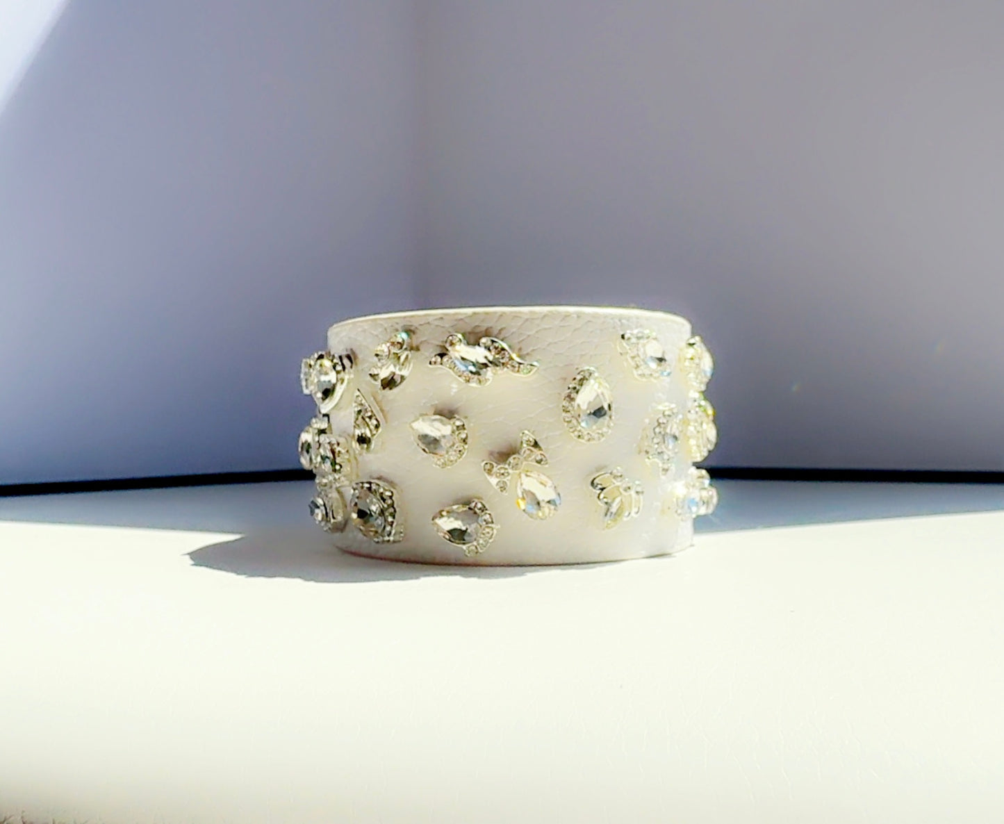 White and Silver Leather Cuff