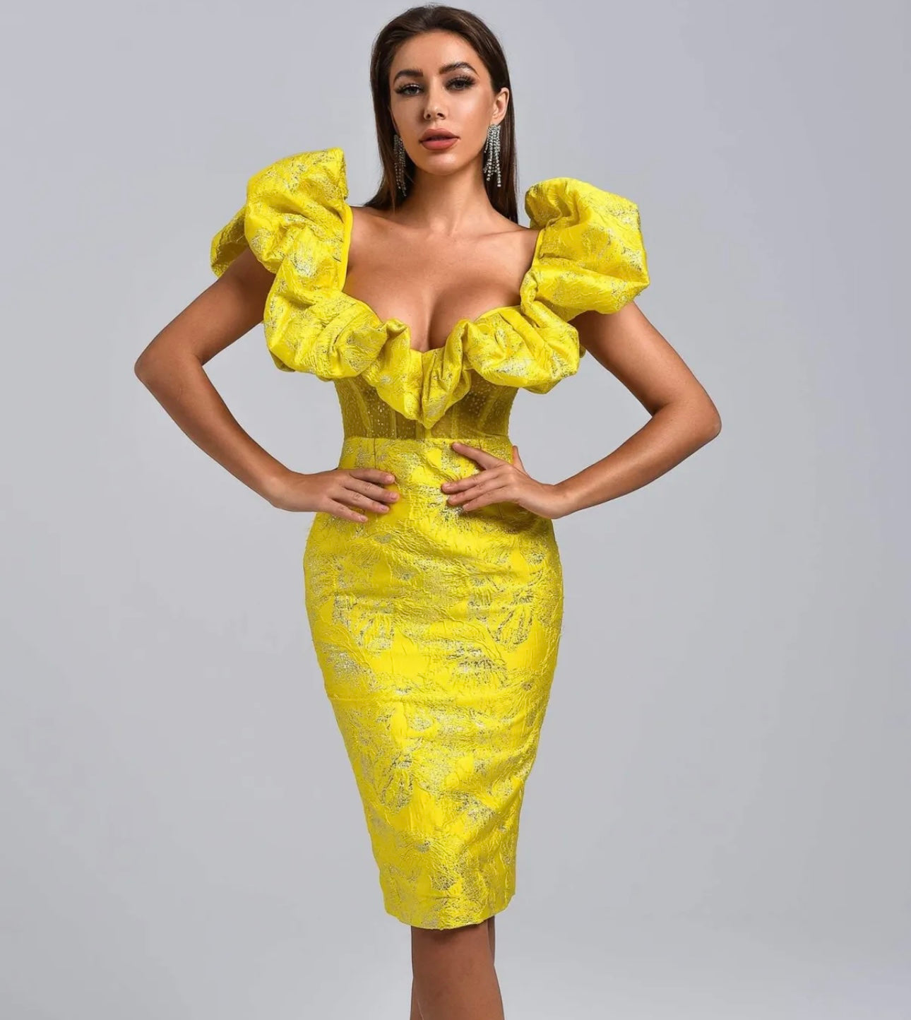 SOLD Yellow Jacquard Dress