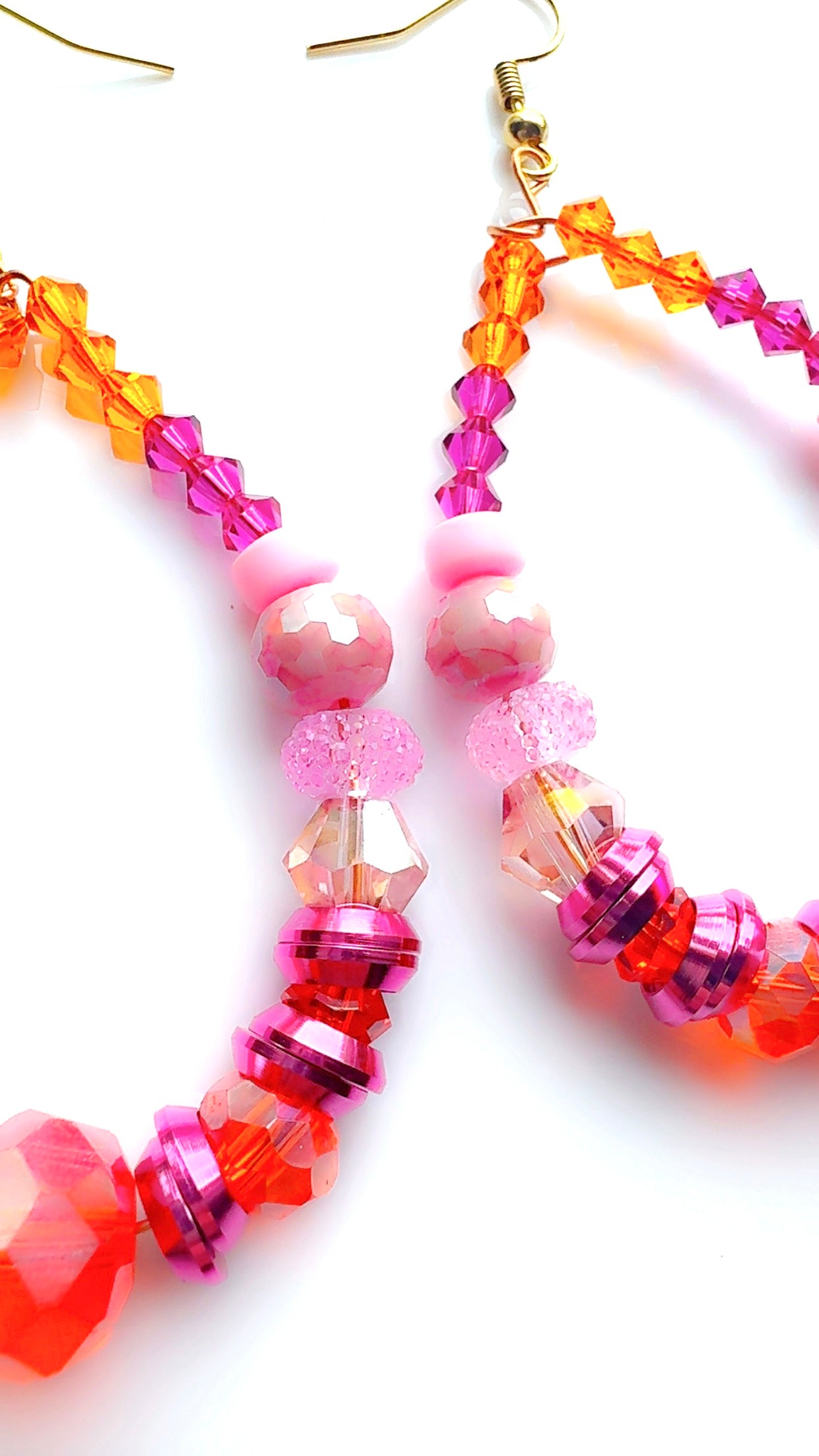 Brand Signature Hot Pink and Orange Dangle Hoop Ear Candy