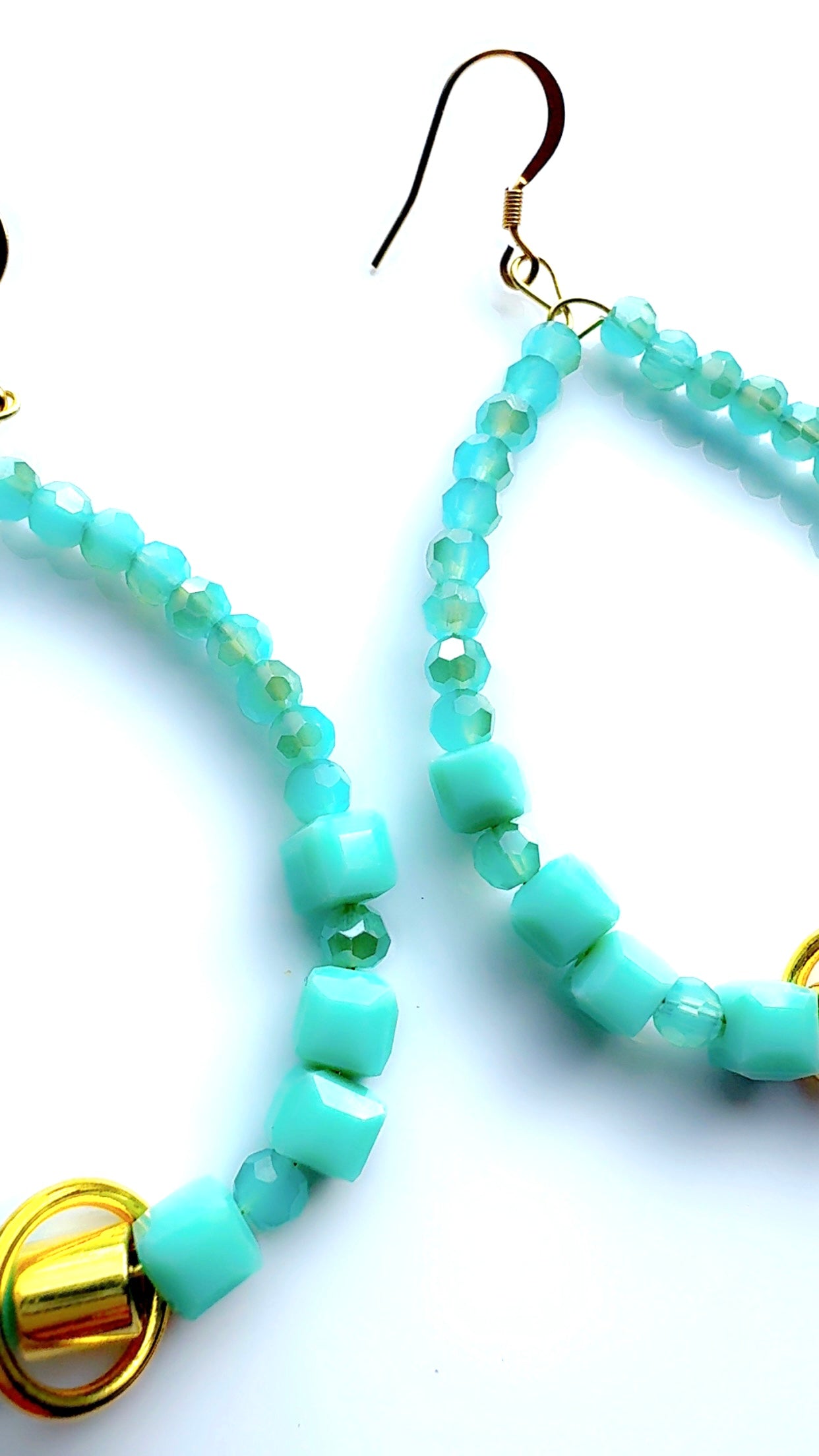 Turquoise Blue and Gold Long Hoop Ear Candy