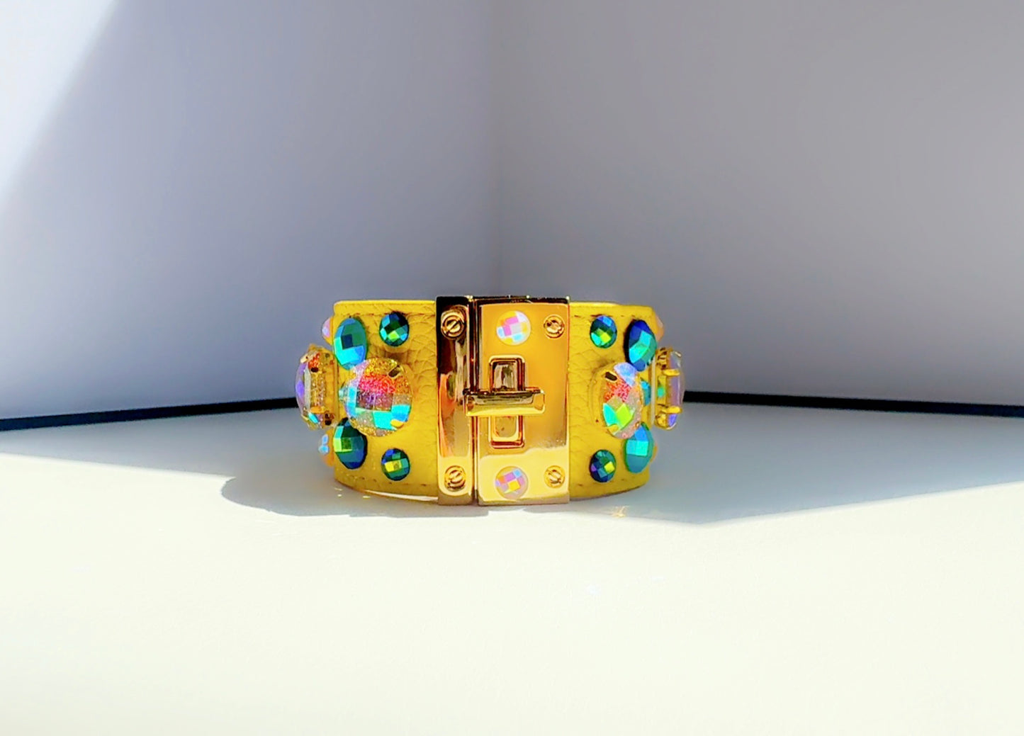 Turquoise Gem Leather Cuff Handmade