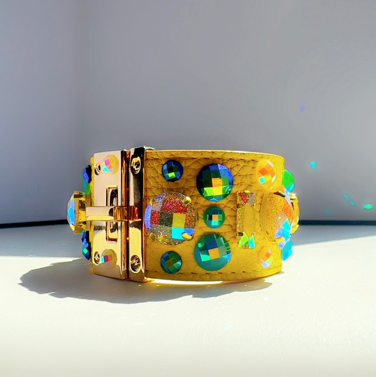 Turquoise Gem Leather Cuff Handmade