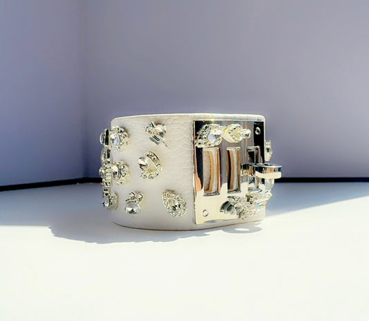 White and Silver Leather Cuff