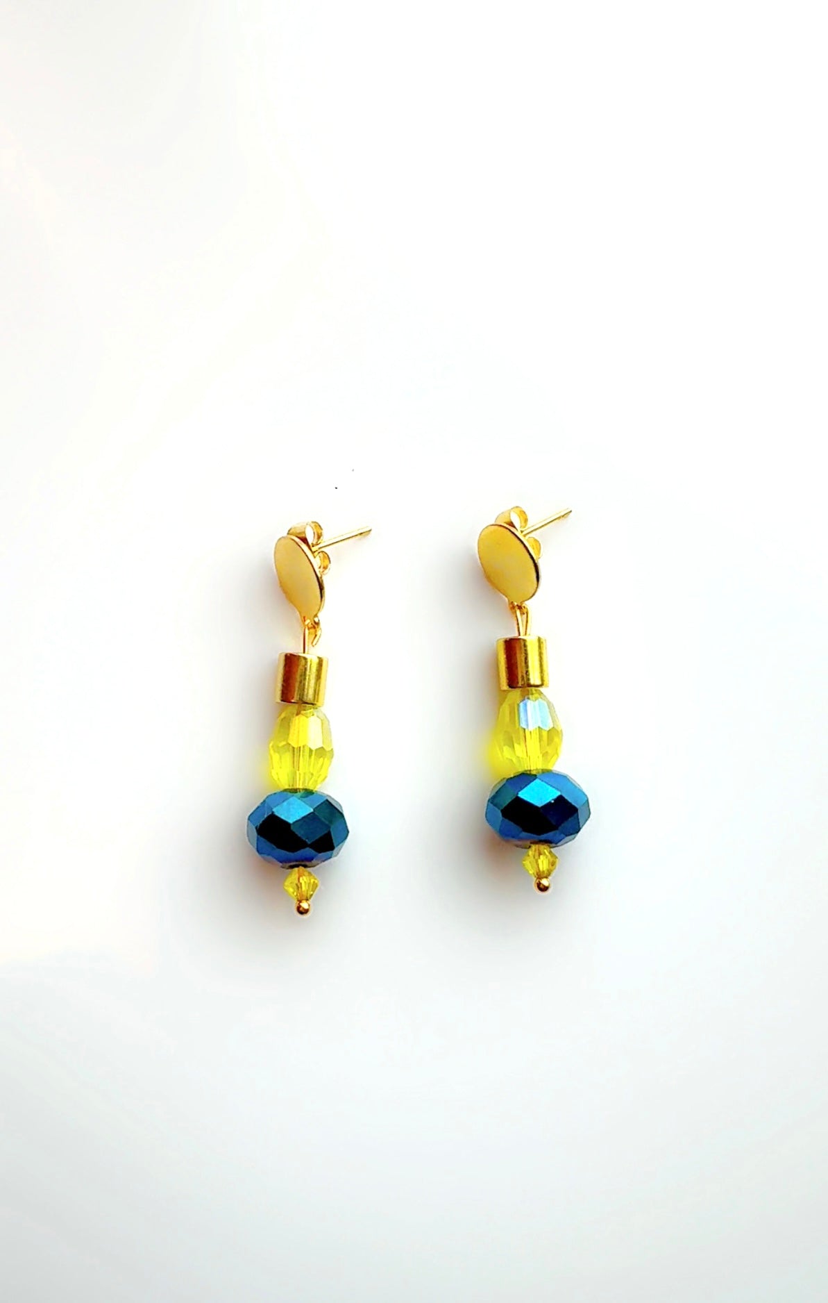 Blue Lime and Gold Drop Earrings