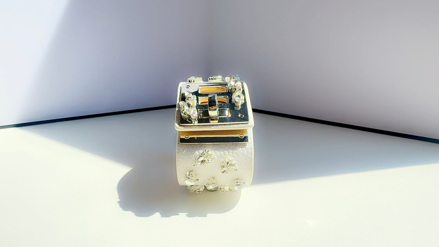 White and Silver Leather Cuff