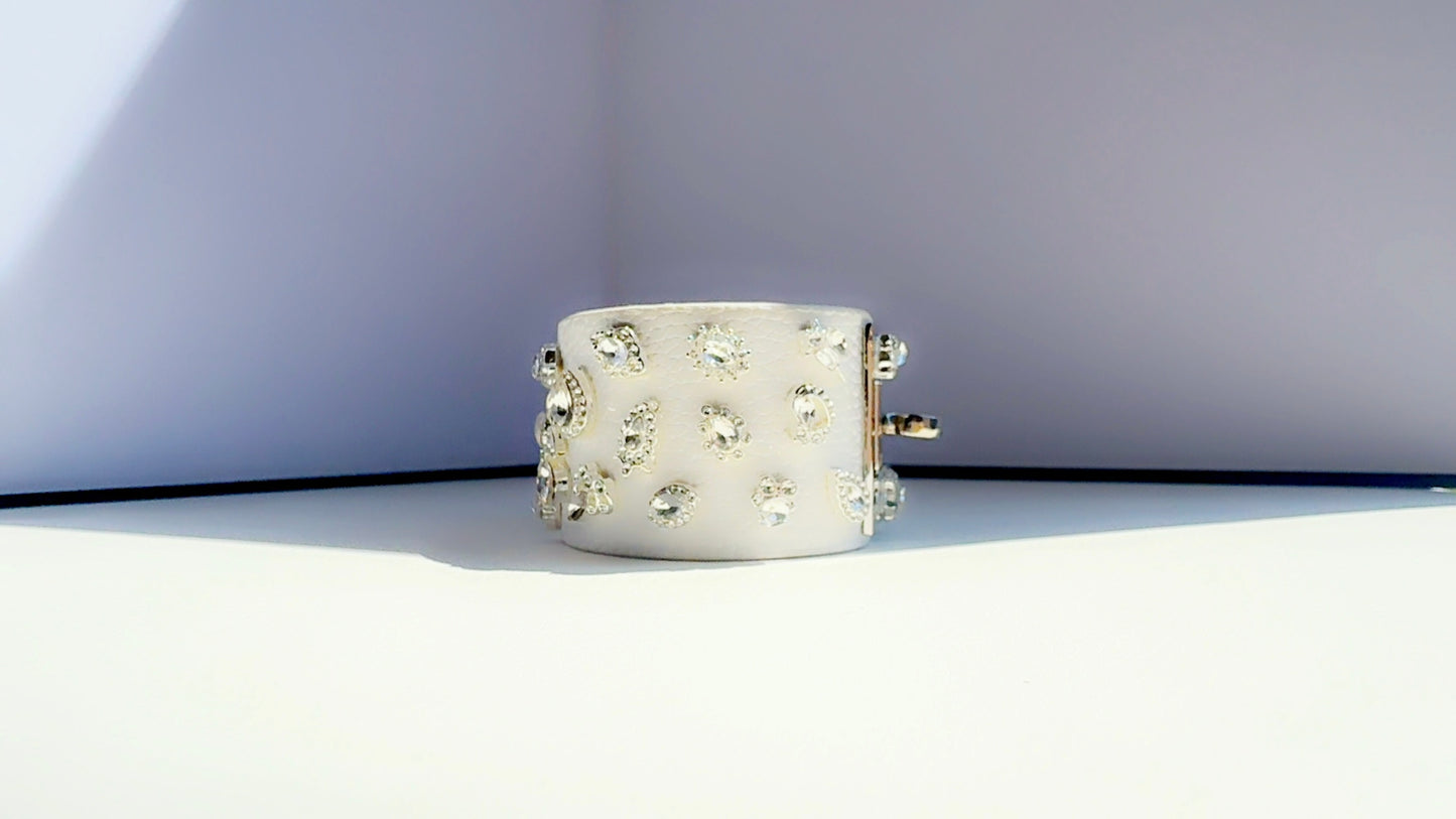 White and Silver Leather Cuff