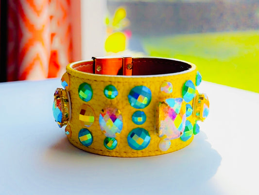 Turquoise Gem Leather Cuff Handmade