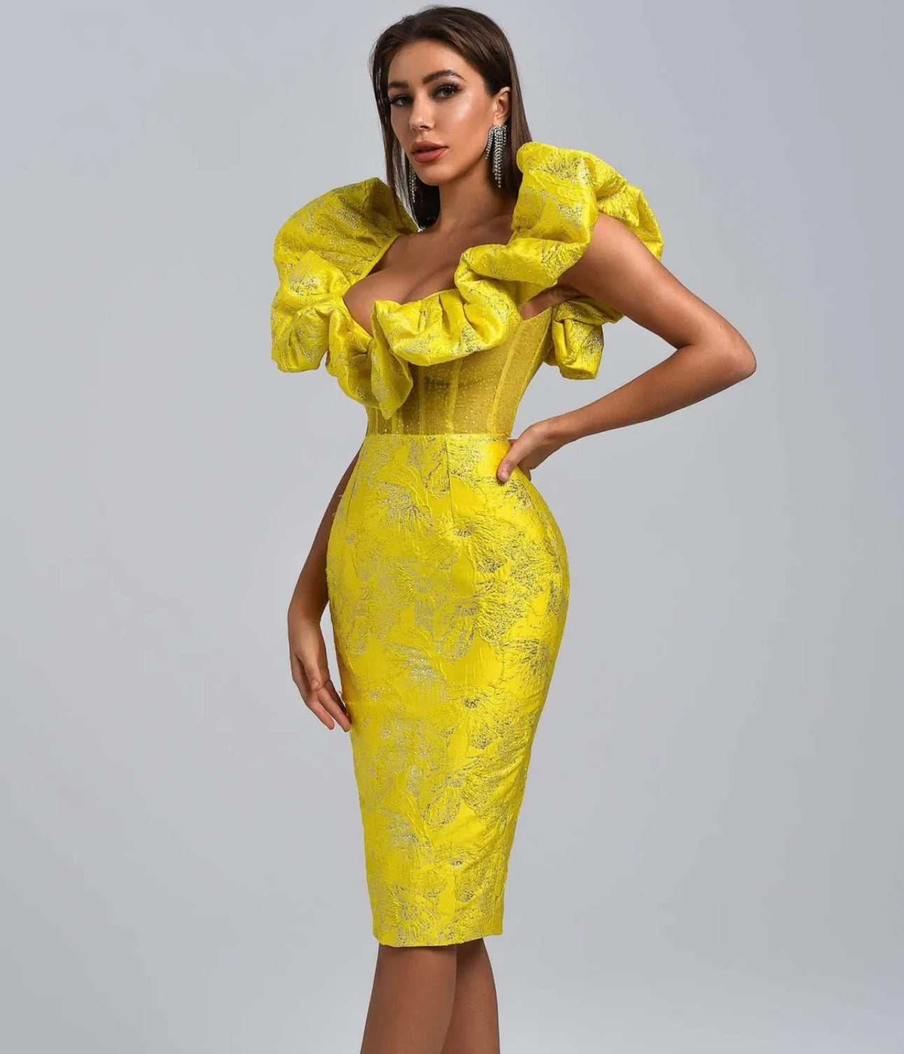 SOLD Yellow Jacquard Dress
