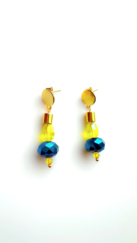 Blue Lime and Gold Drop Earrings