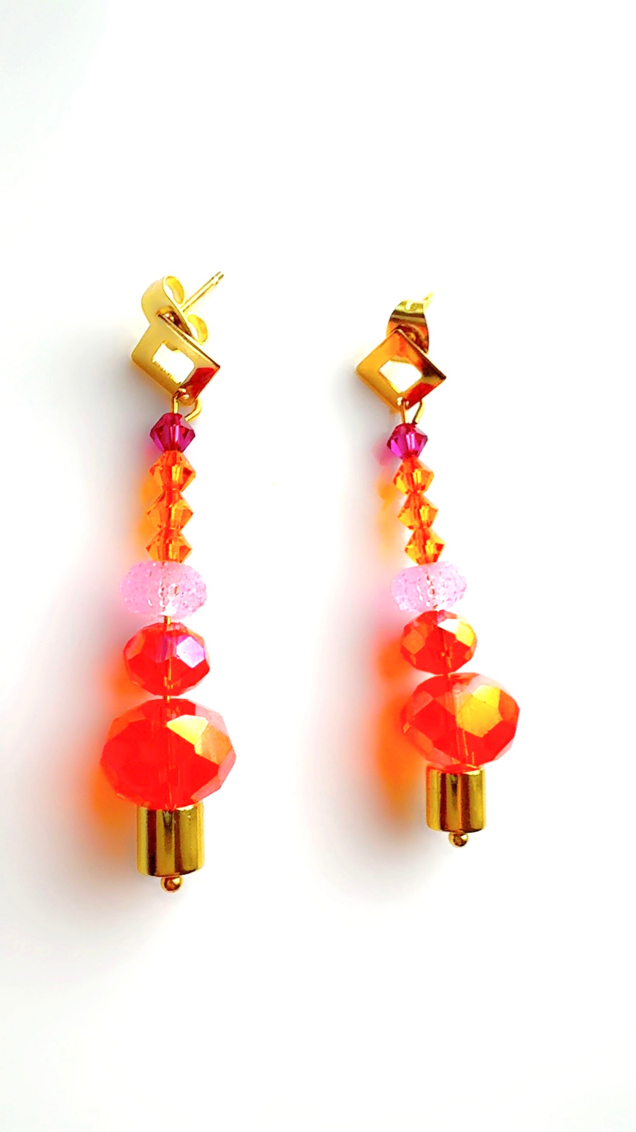 Geo Genie Bottle Orange and Pink Earrings