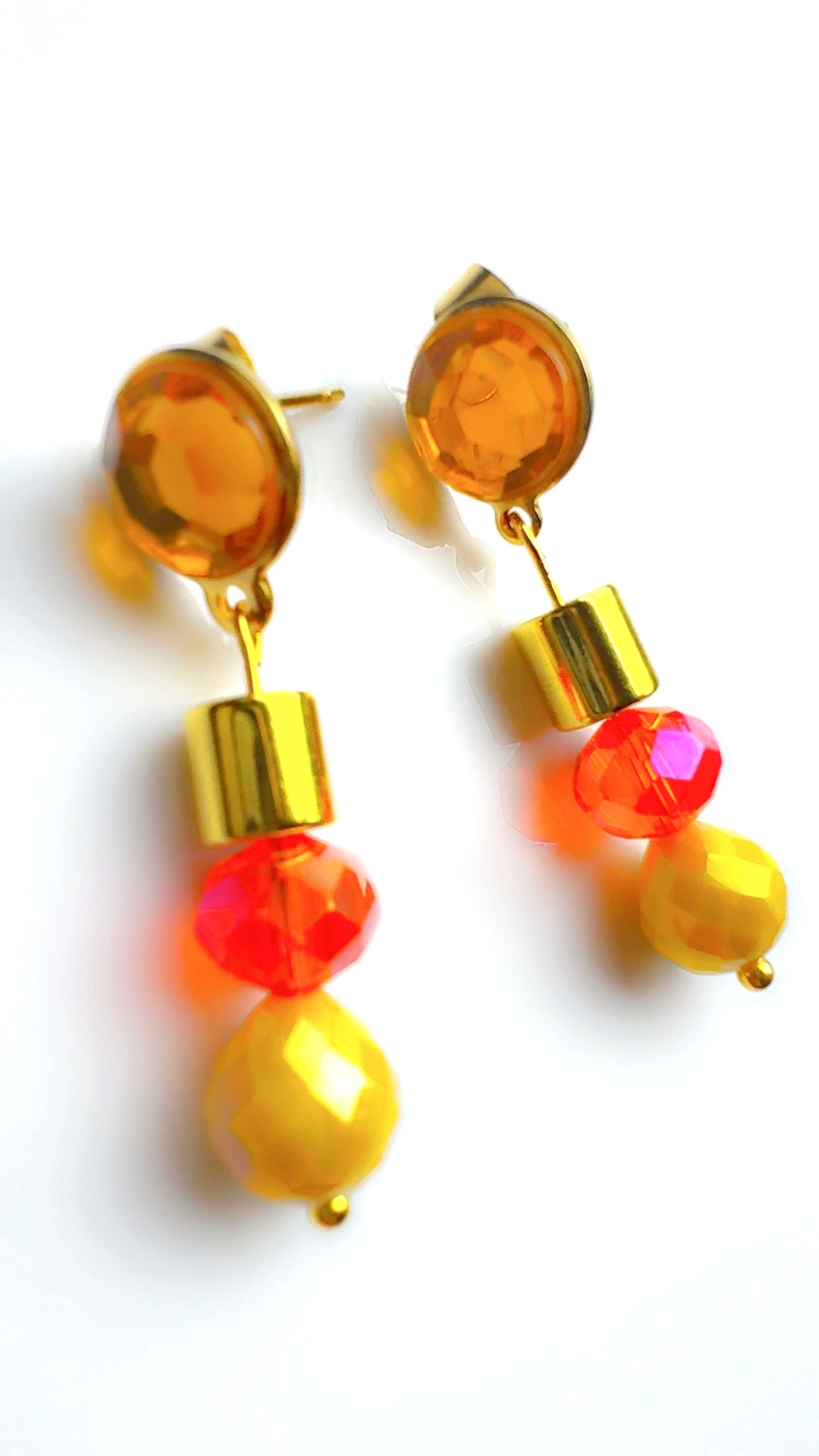 Lemon Yellow and Orange Drop Earrings